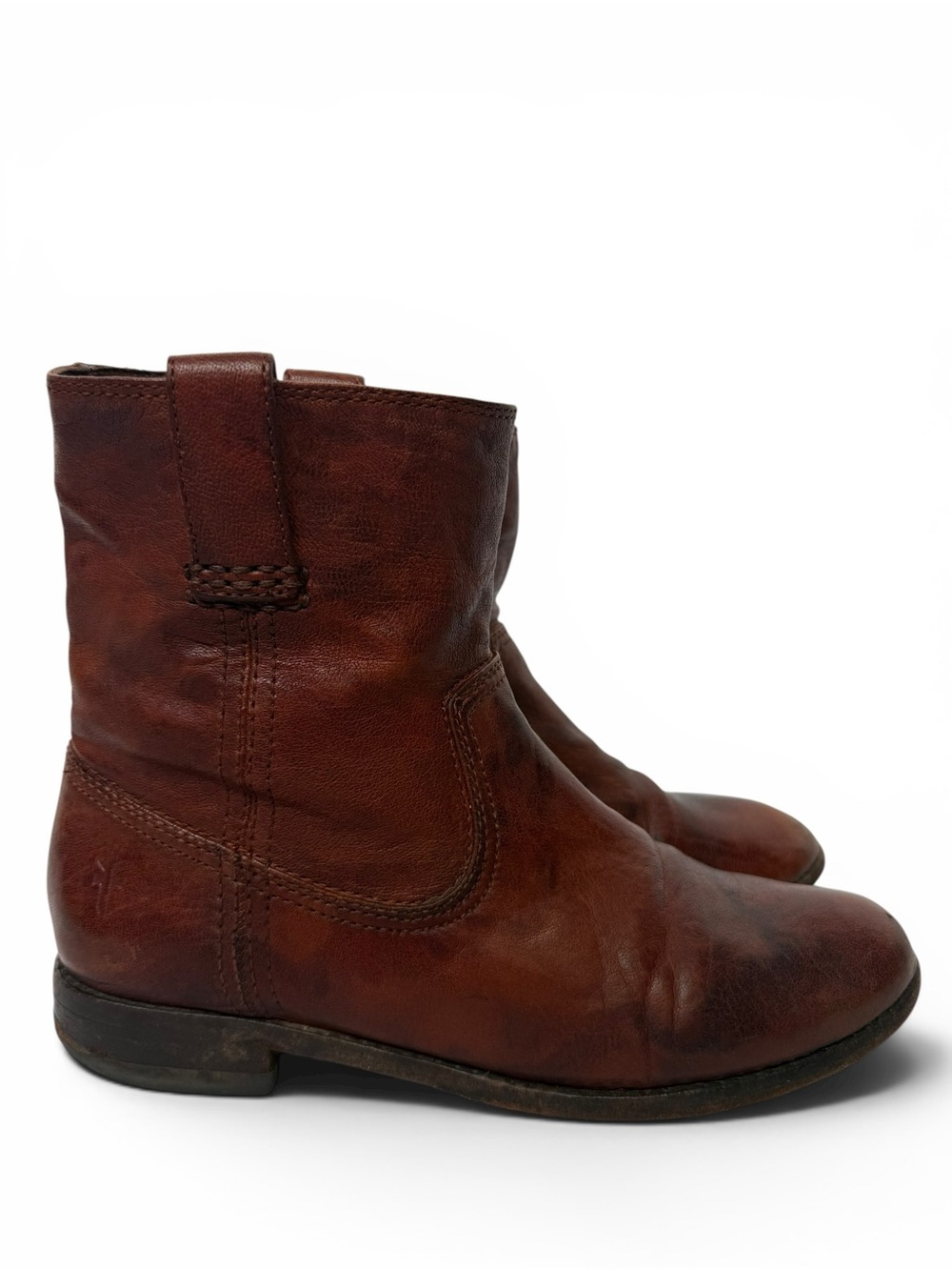 Frye Anna Shortie Cognac Leather Moto Engineer Pull On Boots Women’s 8
